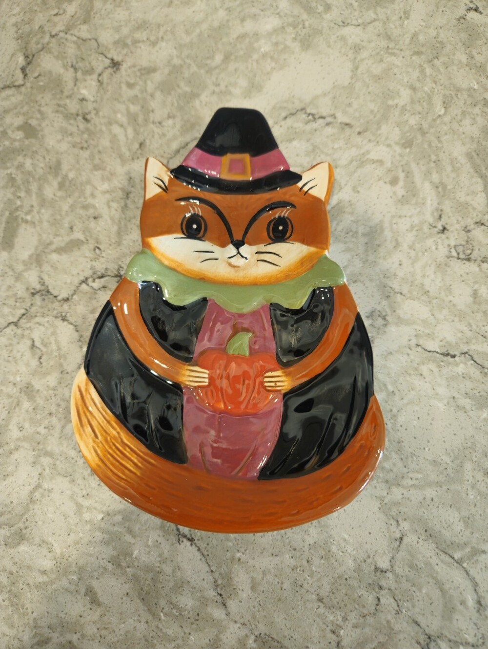 Johanna Parker Fall Thanksgiving Pilgrim Hat Fox w/ Pumpkin Spoon Rest Dish
